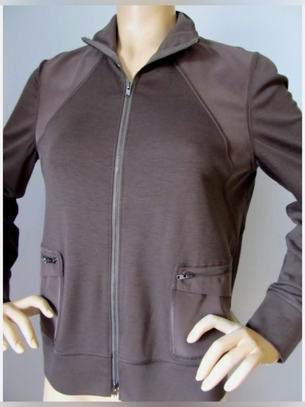 St. John Brown Knit viscose/silk zipper jacket, L